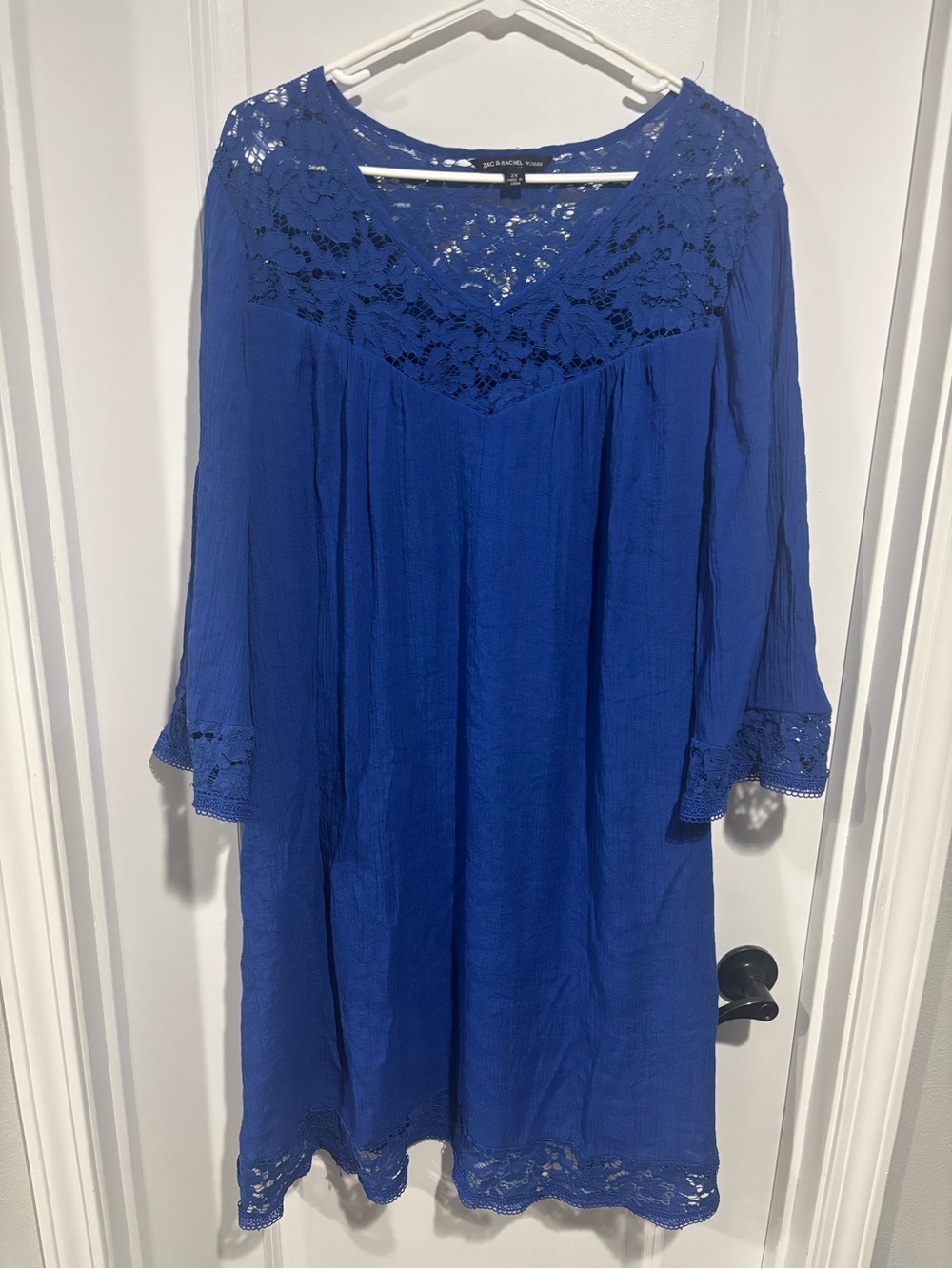 Zac & Rachel Cobalt Blue Lace-Yoke Long Sleeve Dress